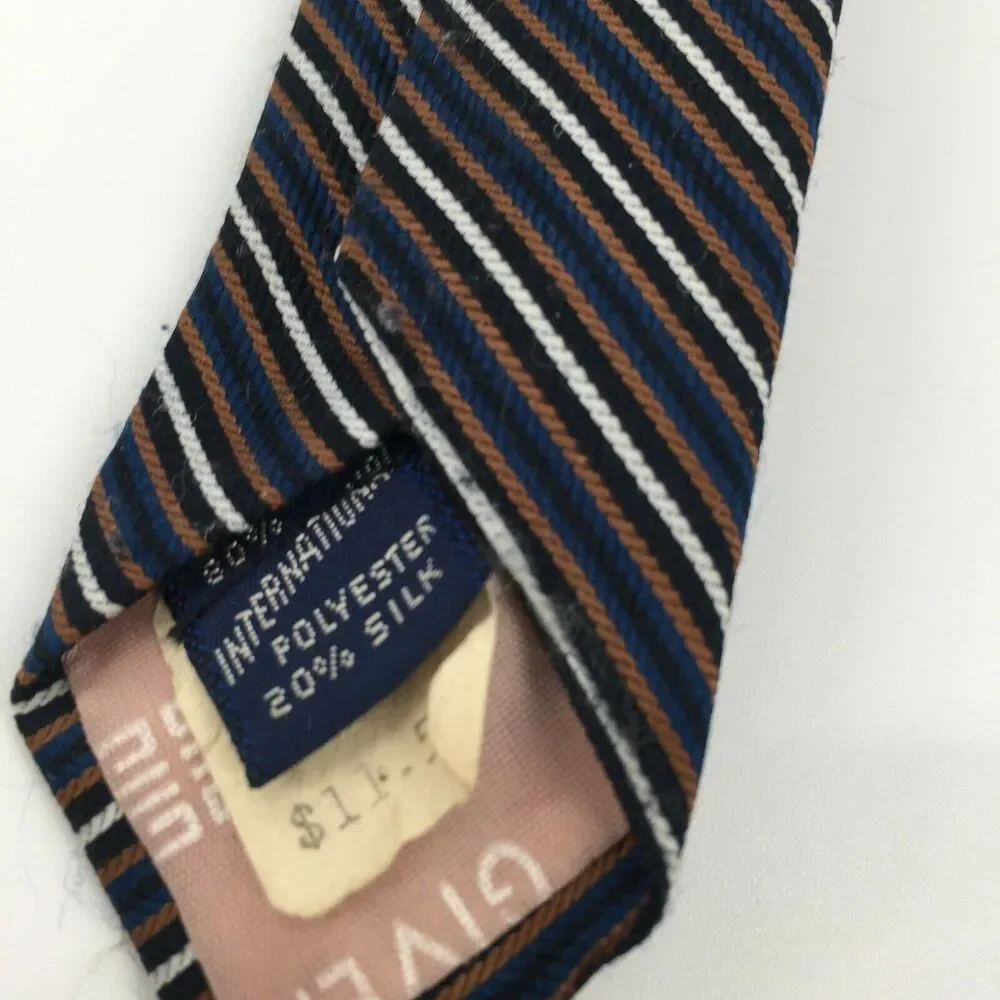Vintage 1970s Givenchy Gentlemen Paris Tie Navy Blue Striped Skinny Necktie - Picture 8 of 12